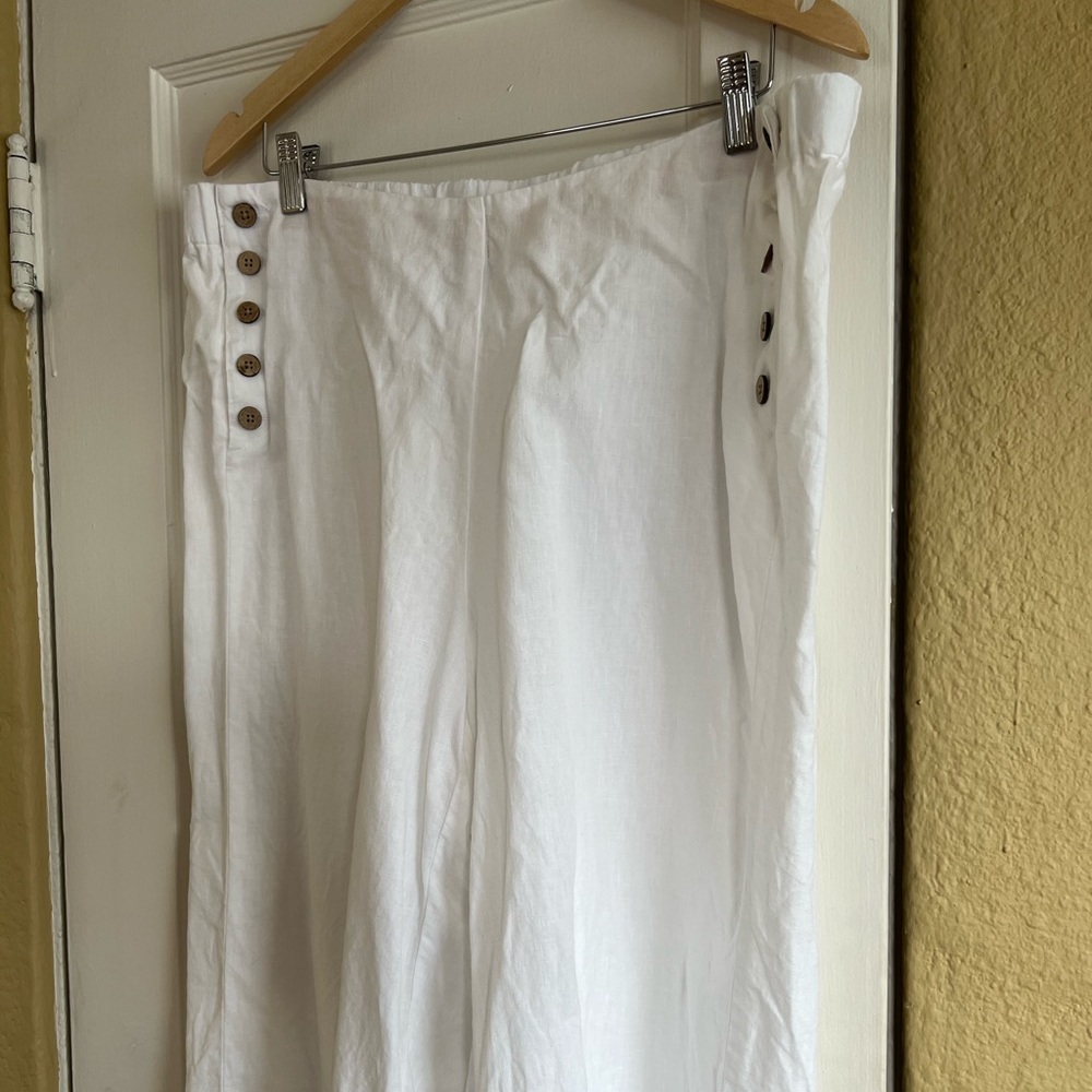 J Jill, cropped, wide leg, linen, white pants.